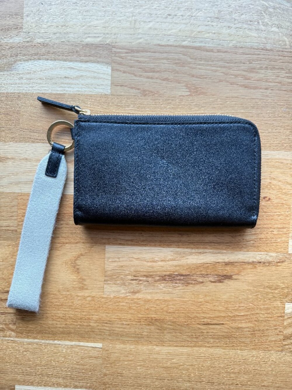 Madewell Black Leather Zip Wallet Wristlet Gold Hardware Minimalist